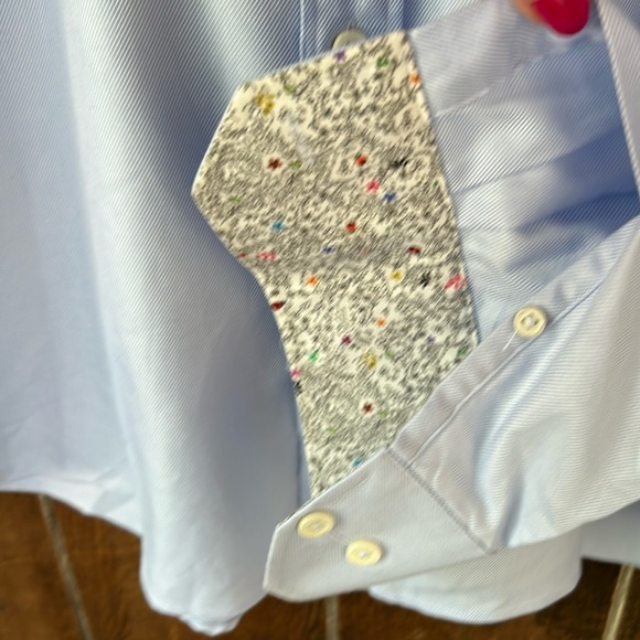 BUGATCHI | Cotton Classic Fit Light Blue Button Front Shirt Floral Flip Cuff - Picture 3 of 9